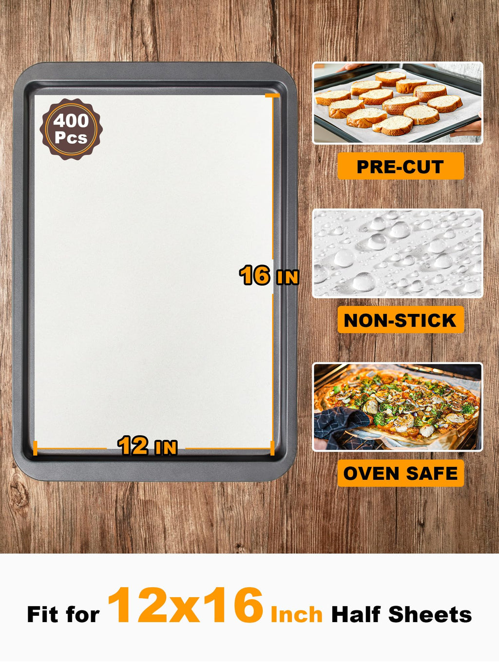 SMARTAKE 400PCS Parchment Paper Sheets, 12 x 16 IN Pre-Cut Baking Parchment, Non-Stick Kitchens Cookie Baking Paper, for Oven Grilling Air Fryer Steaming Bread Cake Cookie Meat Pizza (White)