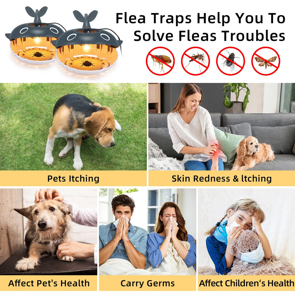 2Pcs Flea Traps for Inside Your Home New Upgrade Flea Trap Indoor with 8 Sticky Disc&6 LED Bulbs&2 Adjustable Electric Wires Pet&Kid Safe,Non Toxic&Odorless Flea Catcher Sticky Bed Bug Trap for Home