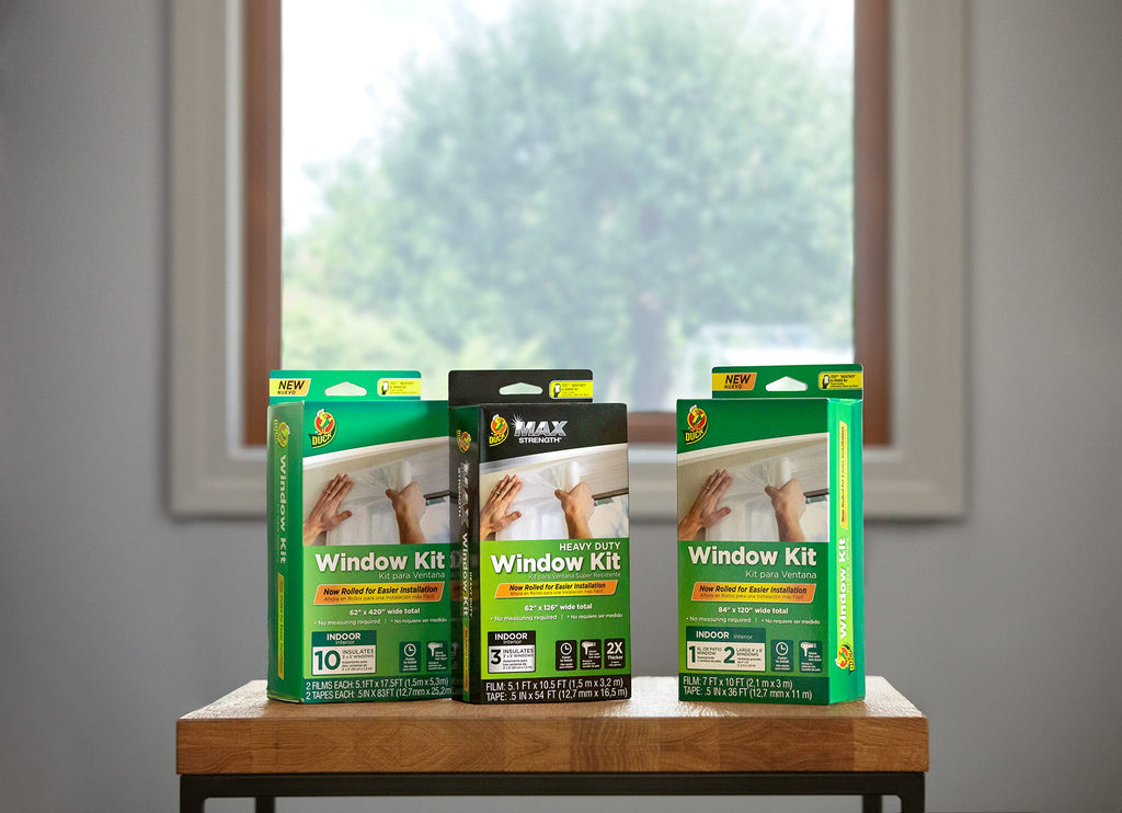 Duck MAX Strength Window Insulation Kit, Winter Window Seal Kit Fits Patio Doors & Large Windows, Heavy Duty Shrink Film Insulator, Indoor Installation, Window Tape Included, 84" x 120", Clear, 1 Pack