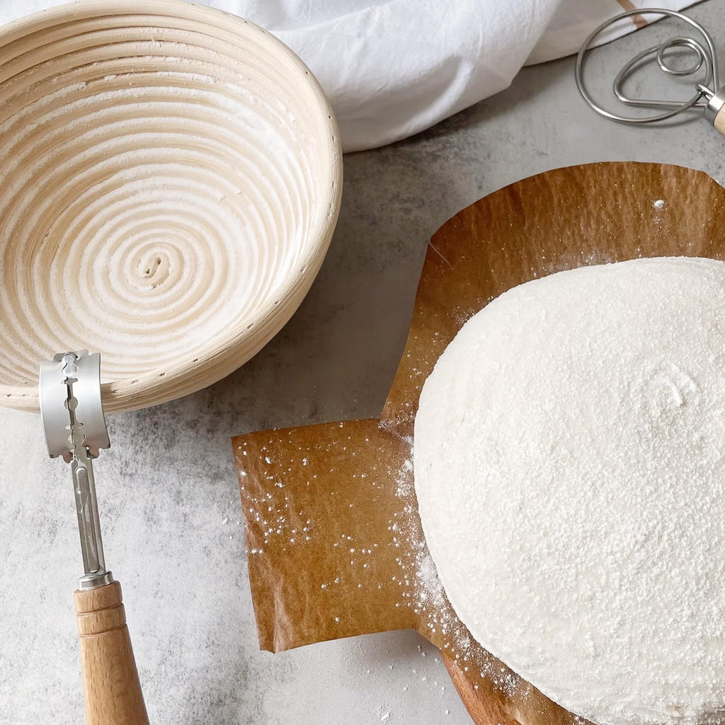 Dimpola Banneton Bread Proofing Basket Banneton Basket Set Sourdough Proofing Basket Round Proofing Bowls Handmade Rattan Baskets and Liners (2 Round 9 inch Baking Set)