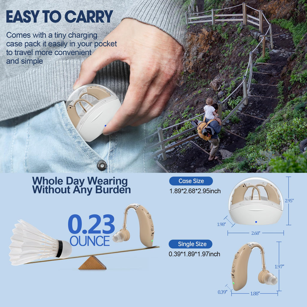 Rechargeable Hearing Aids for Seniors with Noise Canceling and Volume Control - Digital Hearing Amplifiers for Mild to Moderate Hearing Loss Adults with Portable Cyclic Charging Case