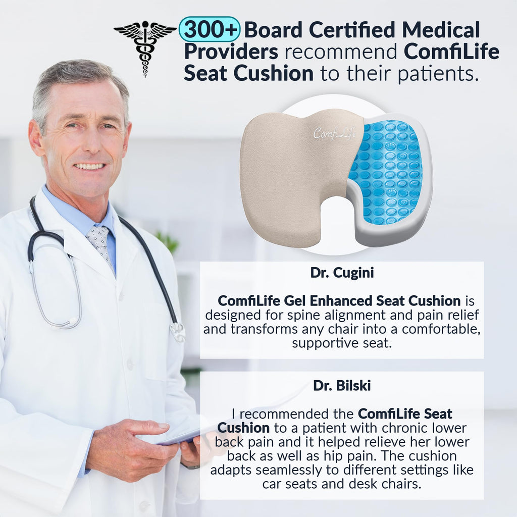 ComfiLife Premium Gel & Memory Foam Seat Cushion – Doctor Recommended Office Chair Cushion, Car Seat Cushion – Chair Cushions for Back & Sciatica Pain Relief – Seat Cushions for Office & Desk (Beige)
