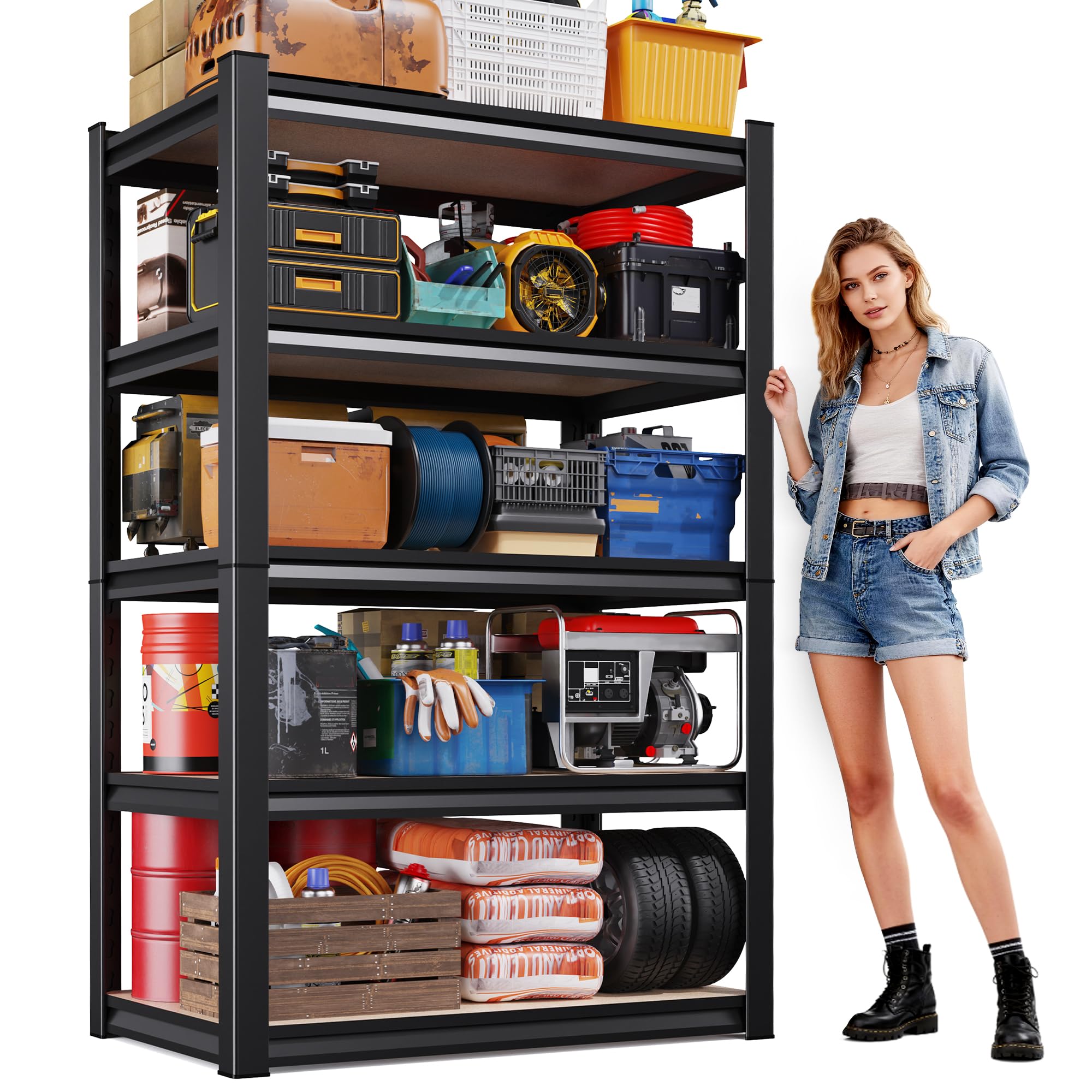 71"H-32"W-14"DGarage Shelving-5 Tier Garage Storage Shelves,Adjustable Heavy Duty Metal Shelving Unit and Storage Large Rack,Utility Steel Shelf For Warehouse Industrial Pantry Basement Organizers