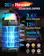GTERT Solar Bug Zapper Outdoor – Ultra-Strong Fly & Mosquito Zapper, Solar-Powered Rechargeable Bug Zapper, Portable Cordless Insect Zapper, Foldable Adjustable Outdoor Light, IP66 Waterproof (Black)