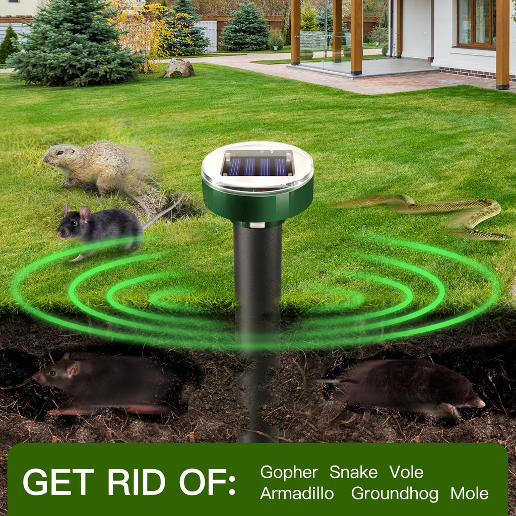 8 Pack Upgrade Mole Repellent for lawns Gopher Repellent Ultrasonic Solar Powered Snake Repellent Deterrent Mole Repeller Vole Repellent Outdoor Lawns Garden Yard All Pests Sonic Spikes Stakes Chaser