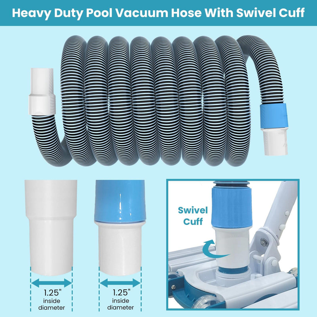 POOLWHALE Professional 1-1/2-Inch x 36-Feet Swimming Pool Vacuum Hoses and Weighted Rotatable Handle Vacuum Head with Wheels, Perfect for Above Ground and Inground Pools