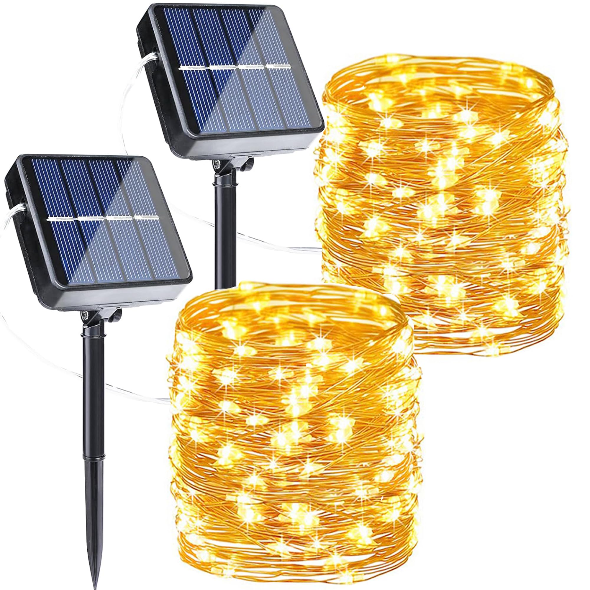 Solar Fairy Lights, 2-Pack Total 80FT 240LED Solar String Lights Outdoor Waterproof 8 Lighting Modes for Patio Fence Party Garden Yard Home Holiday Tree Outdoor Decoration (Warm White)
