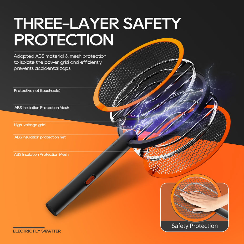 Electric Fly Swatter Racket, Mosiller 2 in 1 Smart Bug Zapper with USB Rechargeable Base, Powerful Mosquitoes Trap Lamp & Fly Killer with 3-Layer Safety Mesh for Home, Bedroom, Kitchen (Black（2 Pack）)
