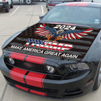 Punejapur Trump 2024 Flag Car Hood Cover 3.5X5Ft Eagles Flag Car Bonnet Banner Elastic Fabrics Windproof Vehicles Decorate Engine Flag Sign
