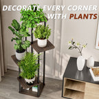 AZERPIAN Plant Stand 5 Tier Indoor Metal Flower Shelf for Multiple Plants Corner Tall Flower Holders for Patio Garden Living Room Balcony Bedroom, Black Oak (5 Tier-Black Oak)