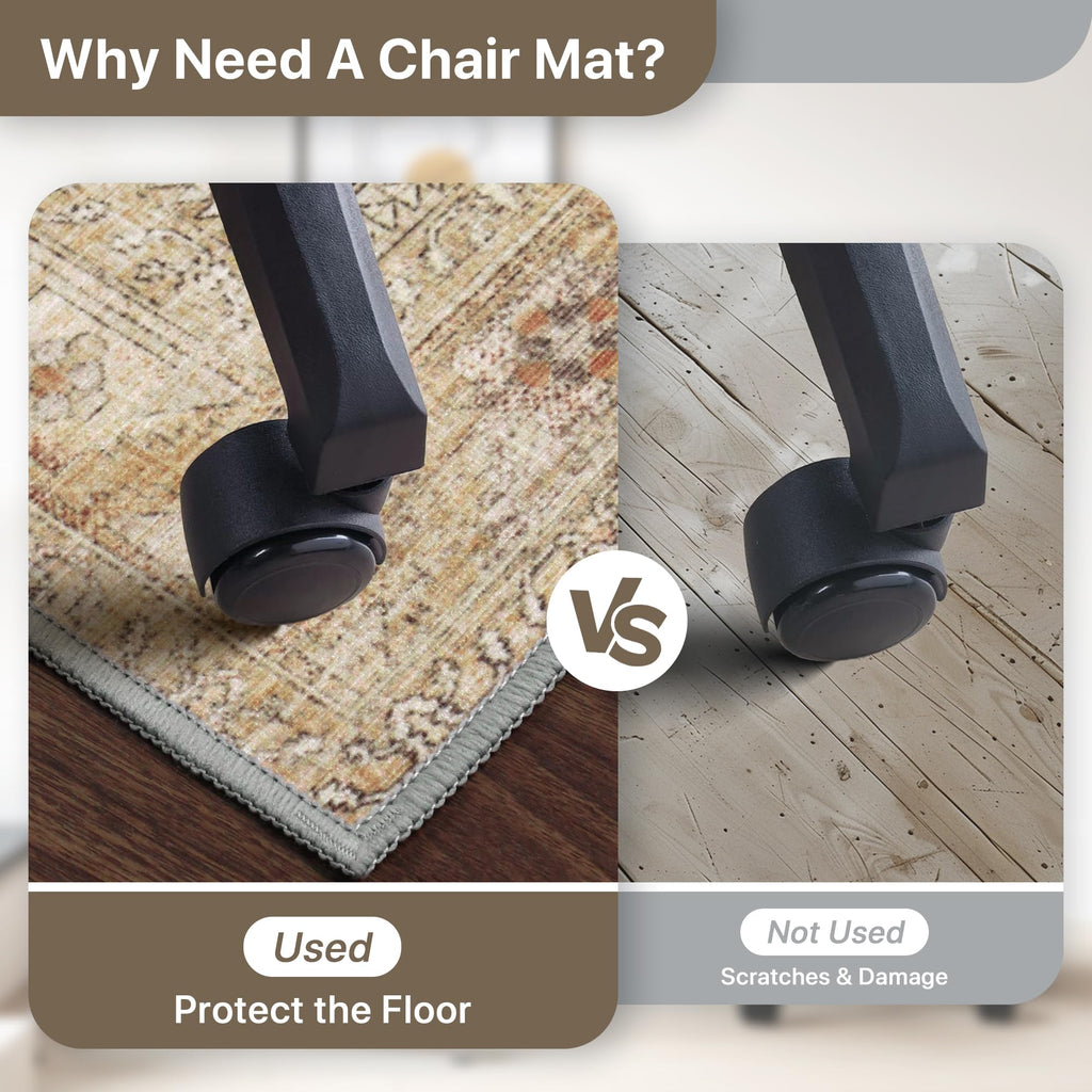 48"x60" Office Chair Mat for Hardwood Tile Floor, Under Desk Carpet Protector for Rolling Computer Chair Mat, Machine Washable Area Rug, Anti-Slip 1/5" Thick Low Pile Thin Vinyl Floor Mat, Wood