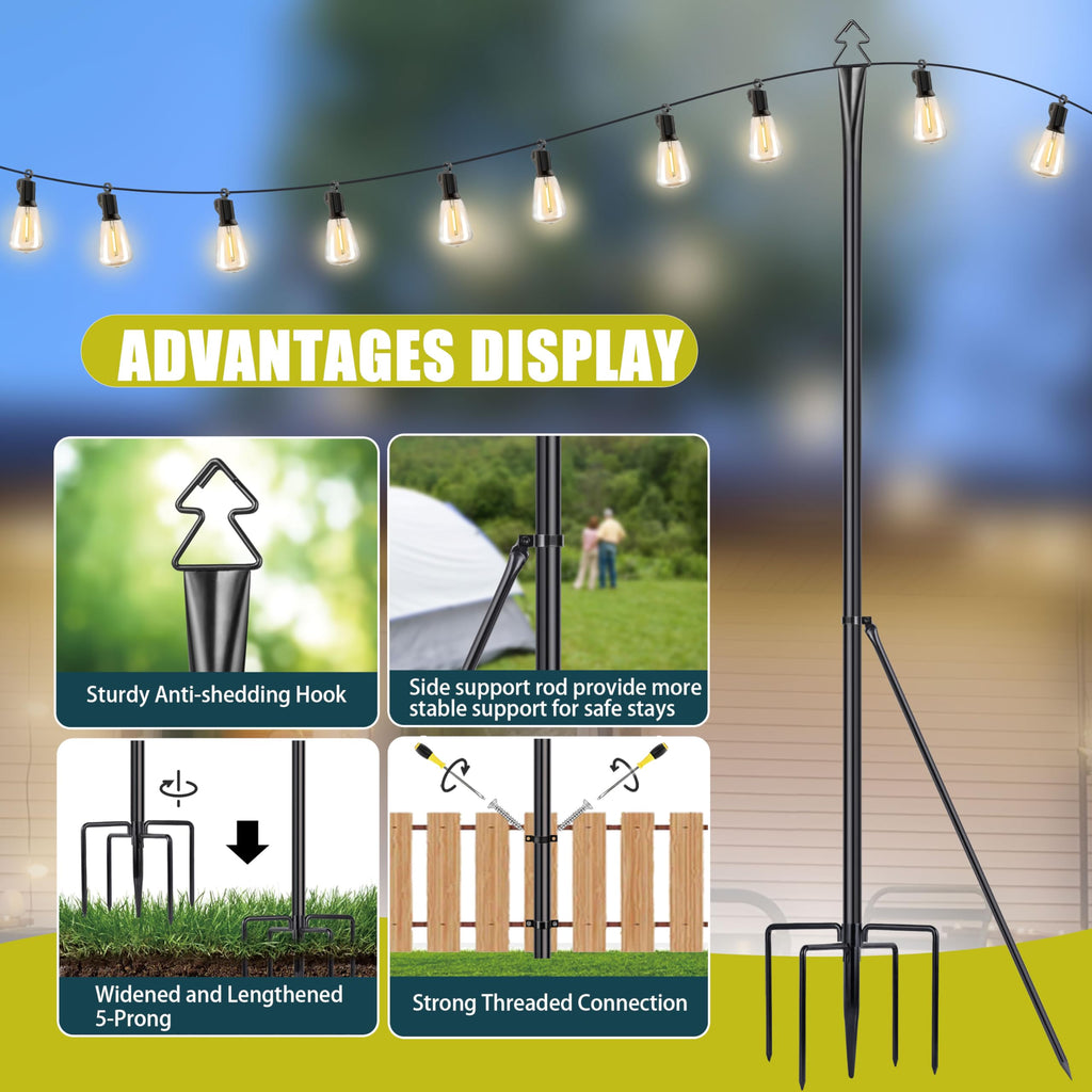 XDW-GIFTS String Light Pole - Steel Poles for Outdoor String Lights Hanging, Garden, Backyard, Patio Lighting Stand for Parties, Christmas, Wedding, 2 Pack
