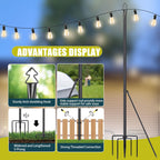 XDW-GIFTS String Light Pole - Steel Poles for Outdoor String Lights Hanging, Garden, Backyard, Patio Lighting Stand for Parties, Christmas, Wedding, 2 Pack