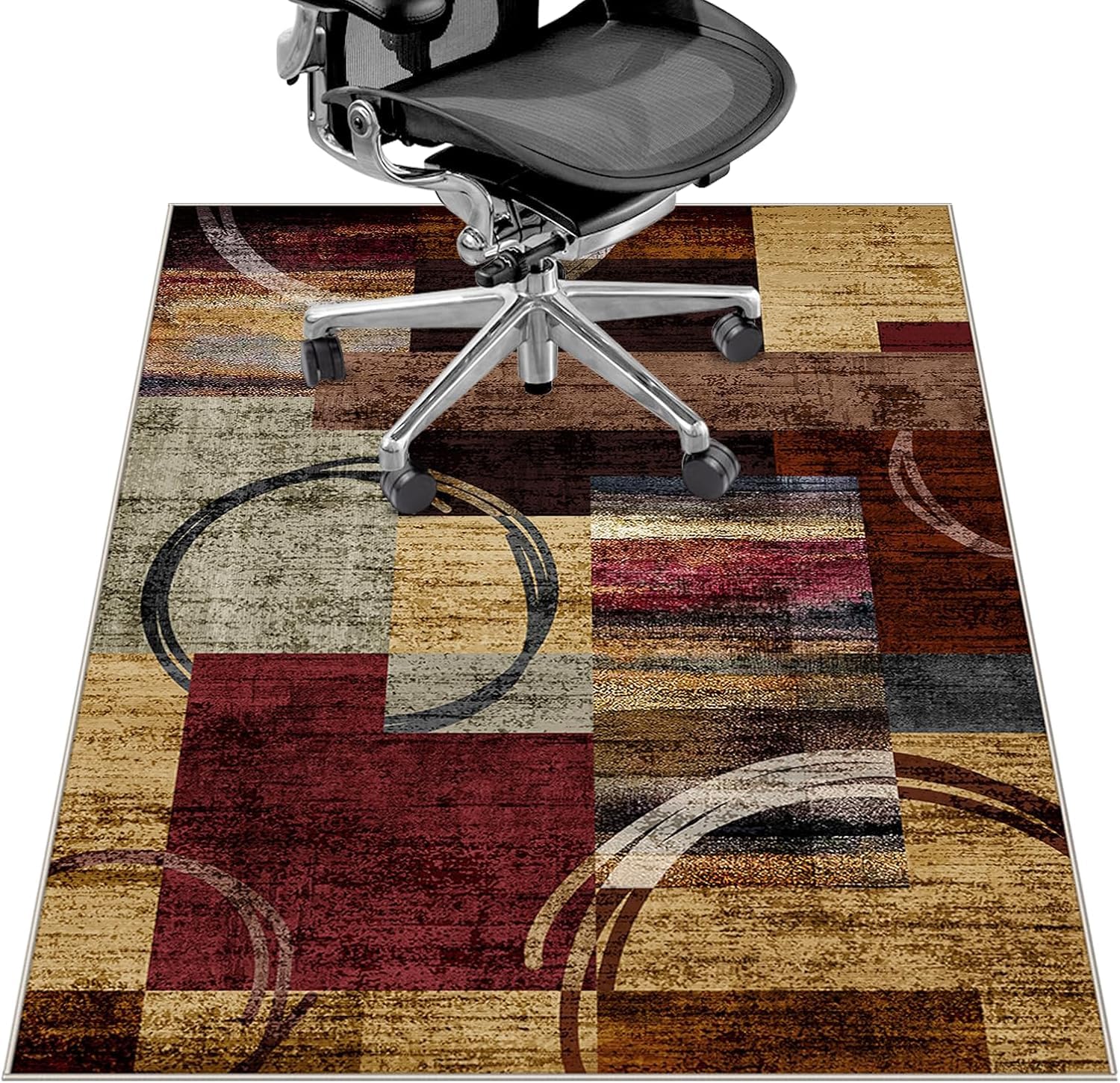 Office Chair Mat for Hardwood Floor&Tile Floor,36"X 48" Heavy Duty Desk Chair Mat for Hard Floors,Under Desk Rug for Rolling Computer Chair,Anti Slip,Low Pile Carpet Floor-Geo Multi