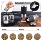 Mini Salt and Pepper Grinder set with 2 Small Salt and Pepper Shakers Portable Cute Tiny Spice Grinder Pepper Mill Salt Grinder for Travel, Work, Camping, Party, School, Lunch Box