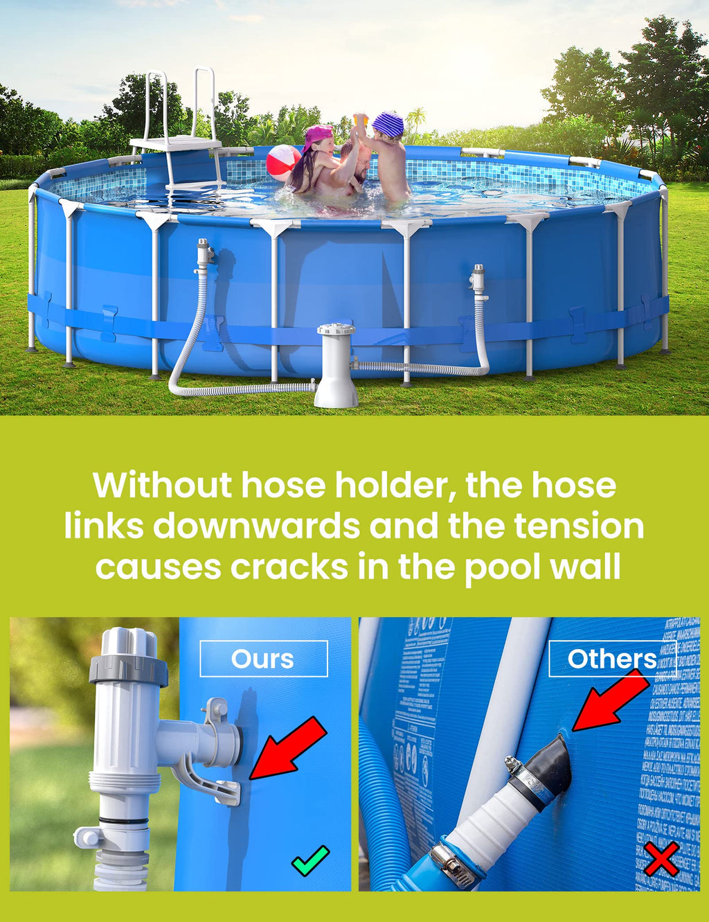 [PATENTED] SUMMERBUDDY Pool Hose Adapter for Above Ground Swimming Pool, Pool Replacement Parts with Plunger Valve and Pool Pipe Holder Pool Pump Parts 2 Pack