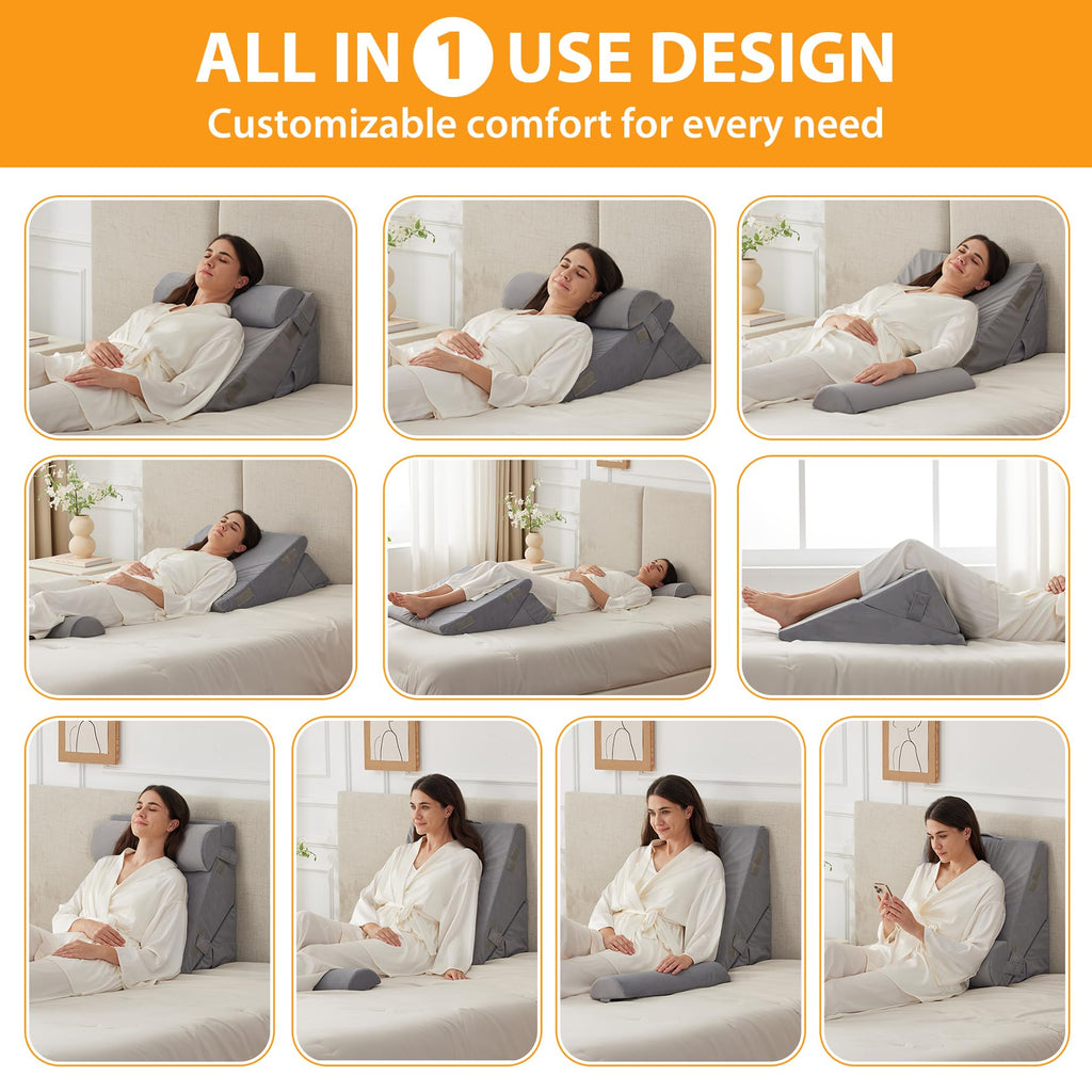 Ruqmuis 3PCS Wedge Pillow Set for After Surgery, Wedge Pillow Headboard, Adjustable 9&12 Inch Bed Pillow Wedge for Sleeping, Acid Reflux, Orthopedic Pillow Wedge for Back Pain Relief, Gerd, Velvet