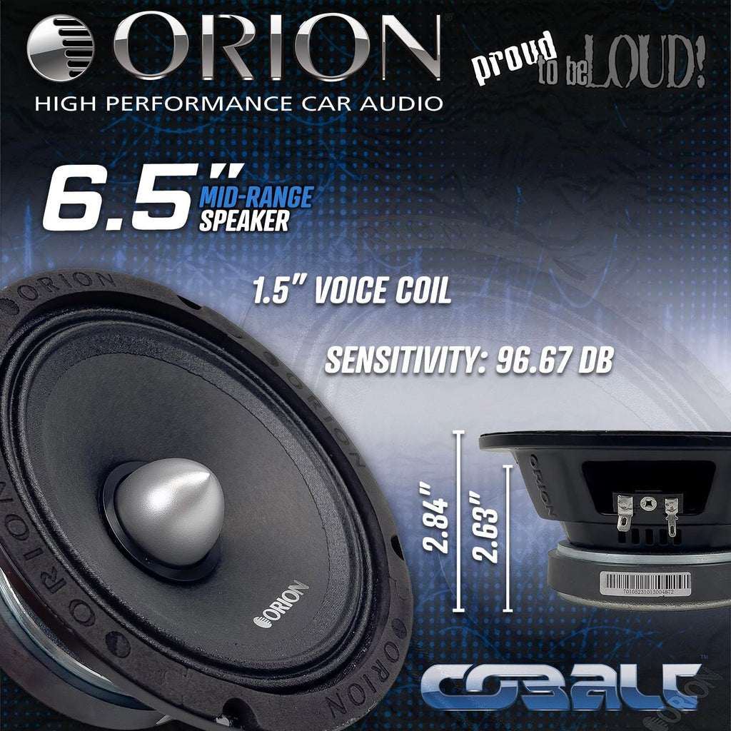 ORION Cobalt CM654 High Efficiency 6.5" Mid-Range Bullet Loudspeakers, 1000W Max Power, 250W RMS, 4 Ohm, 1.5" Voice Coil - Pro Car Audio Stereo, Midrange Speakers (Pair)