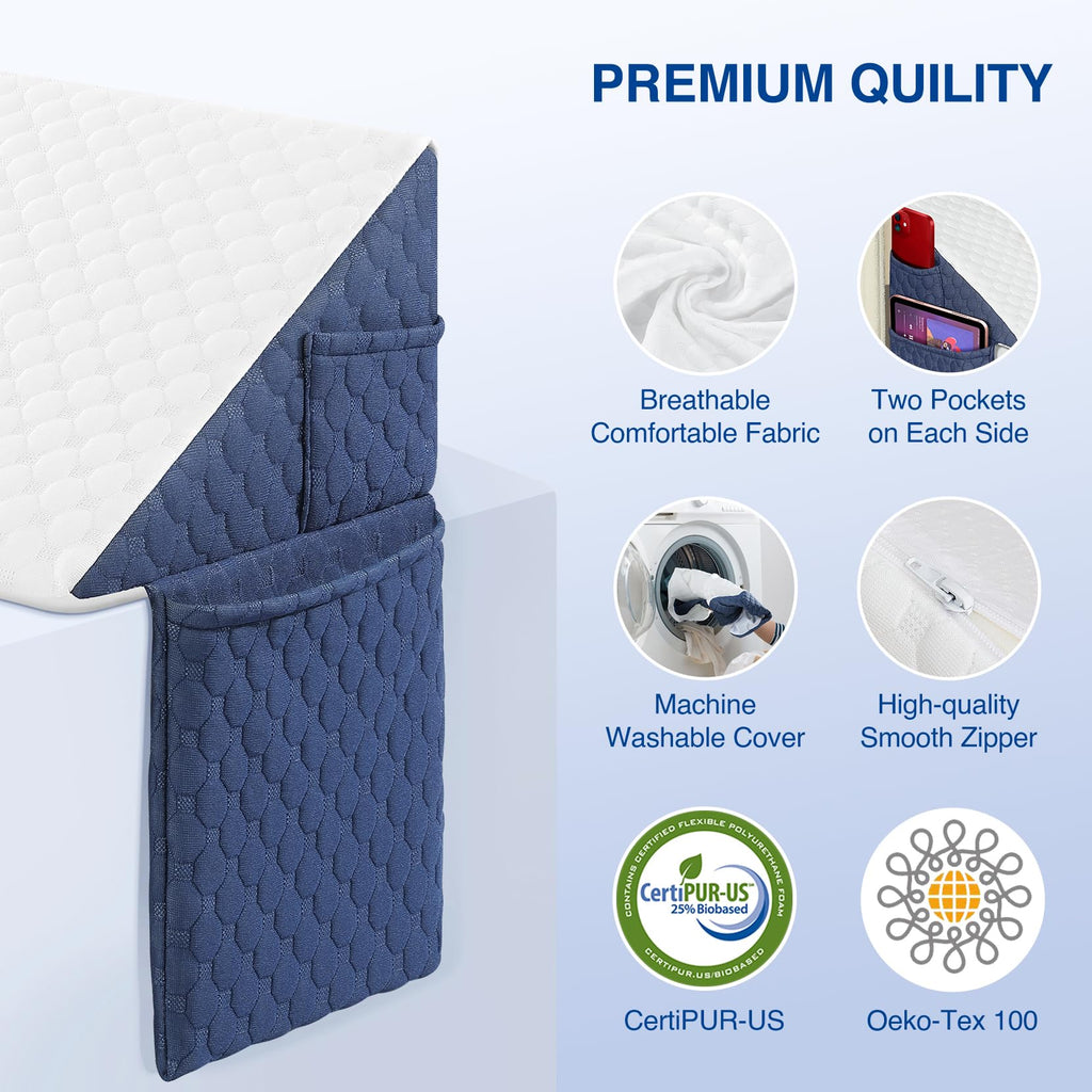 Welzona Queen Size Wedge Pillow Headboard/Bed Wedge Pillow for Headboard, Bed/Mattress Gap Filler (0-6"), Triangle Pillow Wedge for Gap, Comfortable High Density Foam Pillow (60"x 10"x 6")