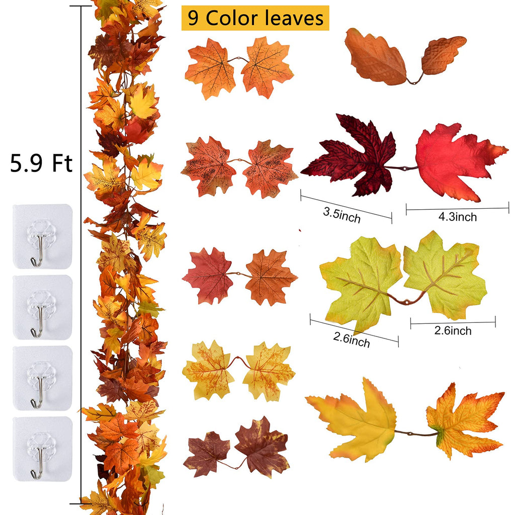 DearHouse 2 Pack Fall Garland Maple Leaf, 5.9Ft/Piece Hanging Vine Garland Artificial Autumn Foliage Garland Thanksgiving Decor for Home Wedding Fireplace Party Christmas (Light Yellow)