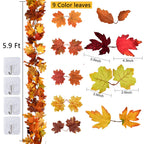 DearHouse 2 Pack Fall Garland Maple Leaf, 5.9Ft/Piece Hanging Vine Garland Artificial Autumn Foliage Garland Thanksgiving Decor for Home Wedding Fireplace Party Christmas (Light Yellow)