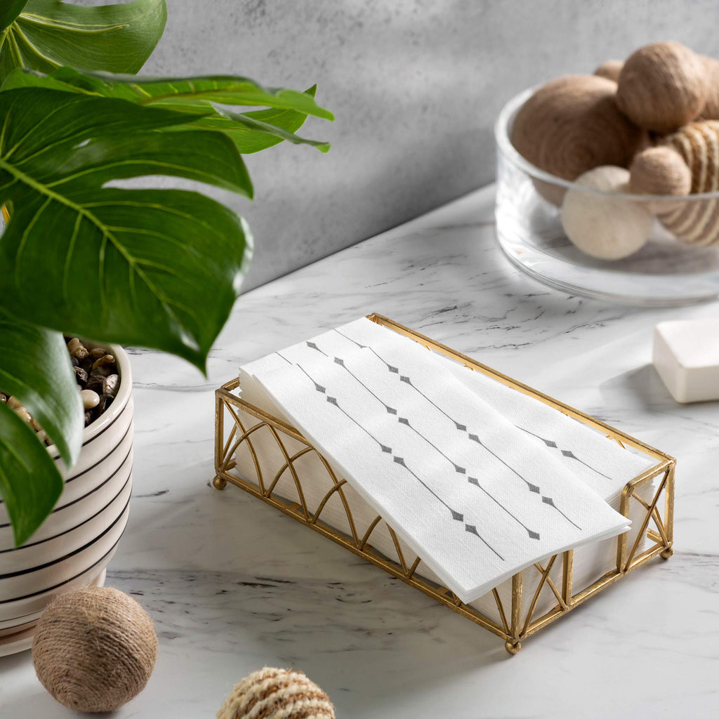 BloominGoods Disposable Hand Towels & Decorative Bathroom Napkins | Soft and Absorbent Linen-Feel Paper Guest Towels for Kitchen, Parties, Weddings, Dinners or Events | White and Silver (100-Pack)