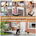 Ronlap One Step Stools for Adults, Portable Safety Step Platform for Seniors Small Plastic Bedside Step Stool Mobility Wide Step Stools Elderly Assistance for Shower Bed Car Stair Outdoor, Black-White