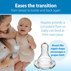Dr. Brown's Natural Flow Anti-Colic Options+ Narrow Baby Bottle, 4 oz/120 mL, with Level 1 Slow Flow Nipple, 0m+, 4 Pack