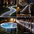 ICRGB Solar Rope Lights Outdoor, 66FT 200LED Solar Christmas String Lights with Remote, IP67 Waterproof Outdoor Lights, Timing, 8 Modes, Garden Christmas Lights Decorative for Porch Tree Pool, White