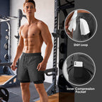Men's 2 in 1 Running Shorts Workout Athletic Shorts Outdoor Sports with Liner Lightweight Training Yoga Gym Shorts with Phone Pockets Dark Gray