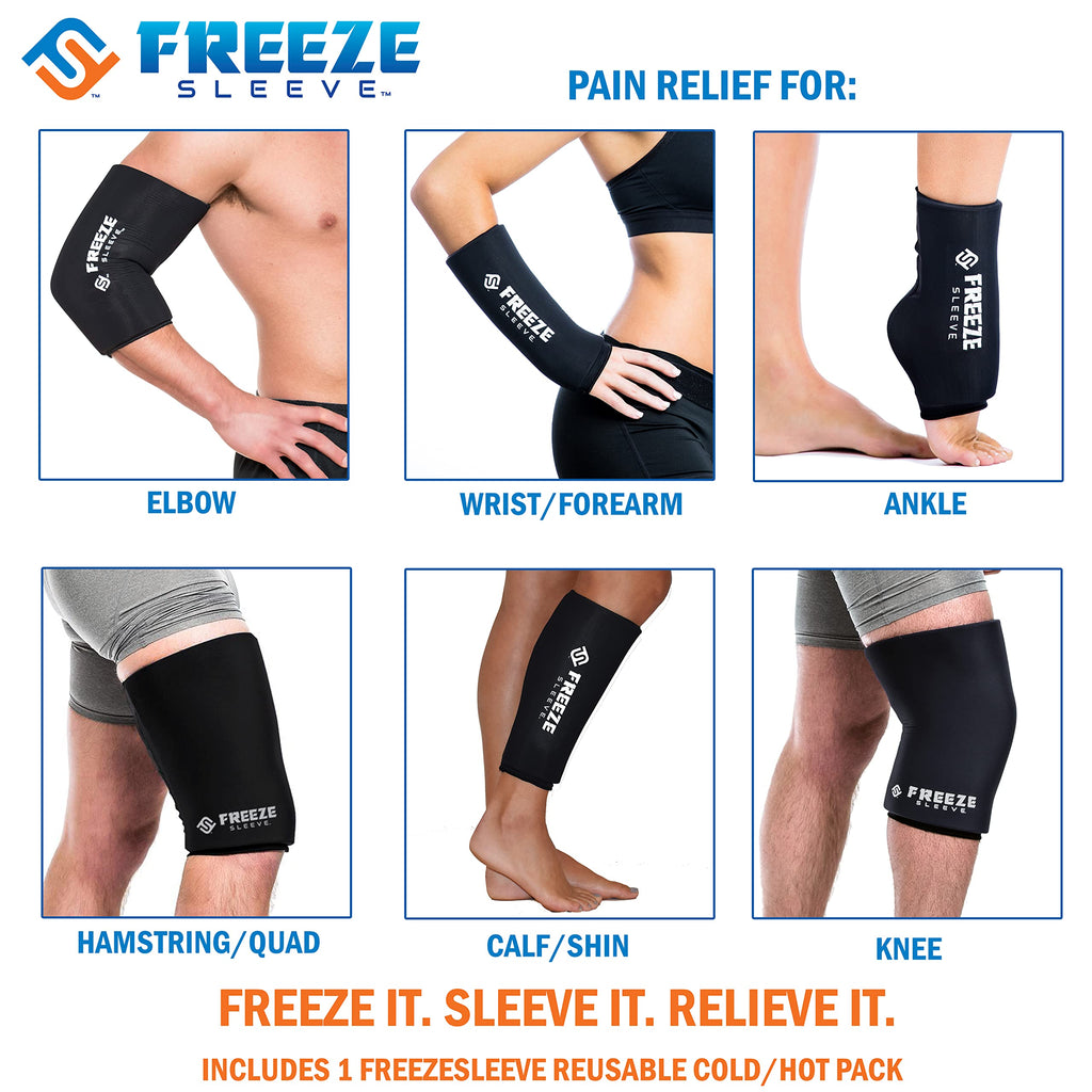 FreezeSleeve Ice & Heat Therapy Compression Sleeve- Reusable, Flexible Gel Hot/Cold Pack, 360 Coverage for Knee, Elbow, Ankle, Wrist- Black, X-Large