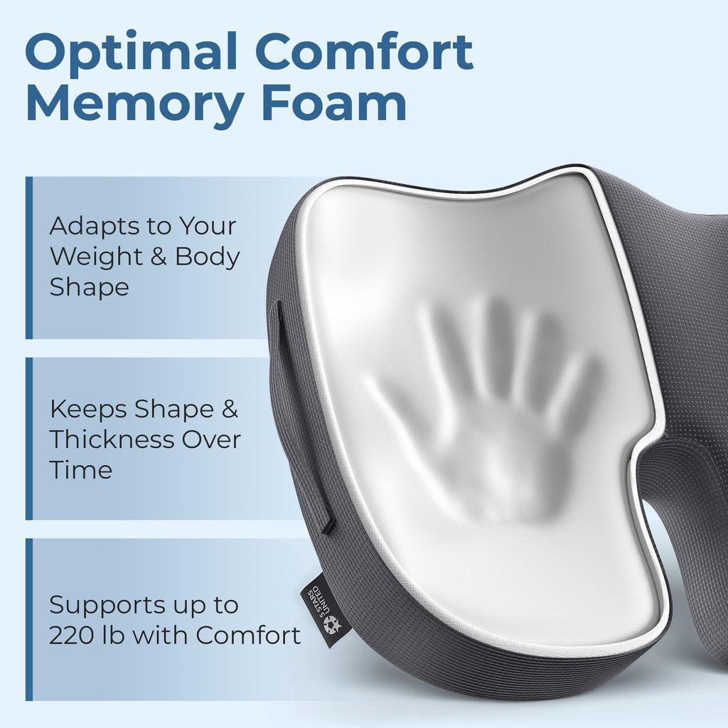 5 STARS UNITED Seat Cushion for Tailbone Pain Relief – Memory Foam Lifting Pillow for Coccyx, Hip, Hemorrhoid, Sciatica & Post-Surgery Recovery – Wheelchair, Car, Desk, Gaming & Office Chairs, D Gray