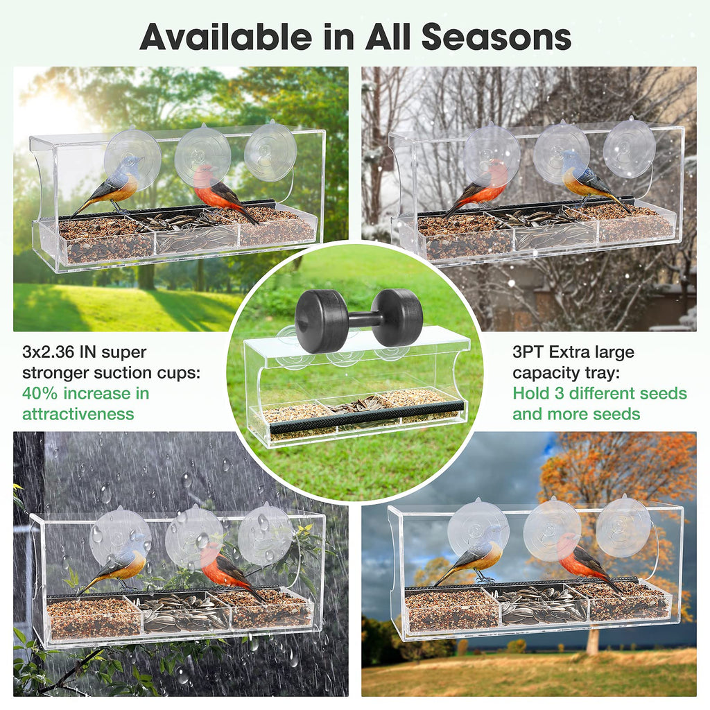 Jarkyfine Window Bird Feeder for Viewing - Window Bird Feeders with Strong Suction Cups - Outdoor Bird Feeder Window Viewing Box, Gifts for Cats Elderly, Detachable Tray, Easy to Clean