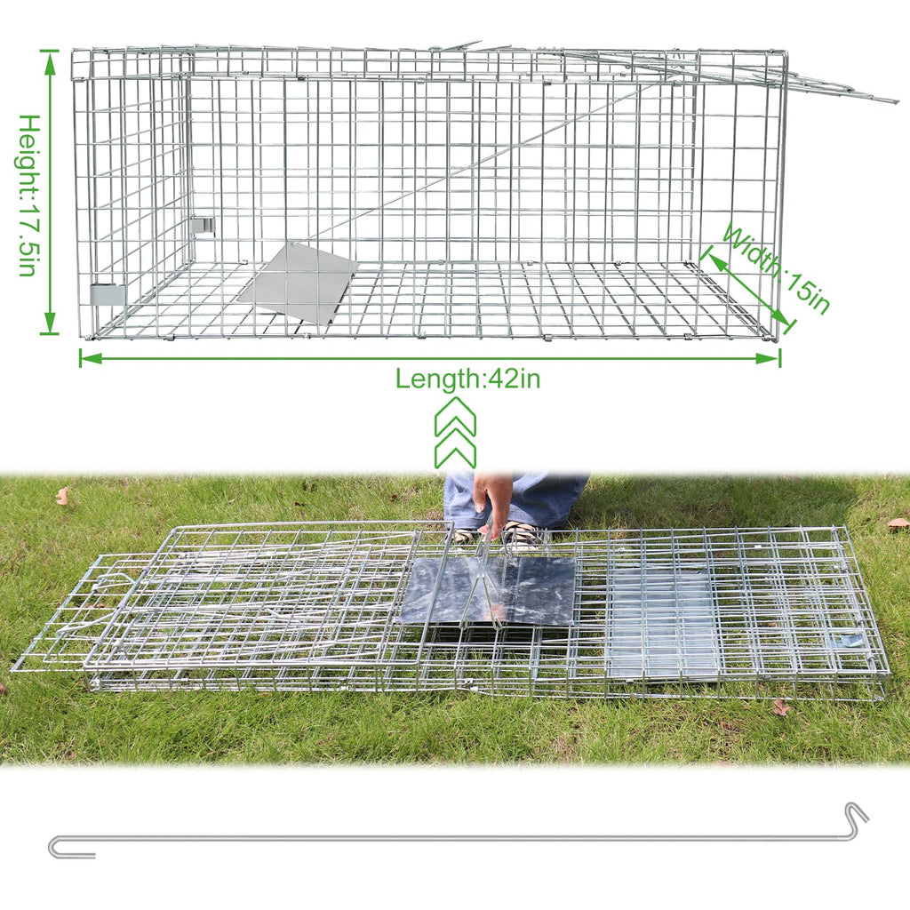 Large Live Cage Animal Trap for Foxes 42.5" X15 X17 Large Animal Trap, Safe Traps for All Animals,Collapsible Large Animal Catcher Cage for Large Dogs, Foxes,Coyotes,Humane Catch & Release