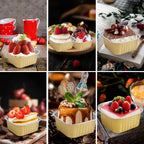 50 Pcs Mini Square Baking Cups with Lids,10oz Aluminum Foil Mini Cake Pans with Lids,Disposable Ramekins Cake Pans,300ml Dessert Cups Cupcake Pans for Wedding Birthday Party,Gold