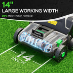 TIECTOWN 14-Inch 13.5 Amp 2-in-1 Electric Dethatcher and Scarifier with 11.5-Gallon Collection Bag, Lawn Dethatcher with 5-Position Depth Adjustment, Blade Replacement Without Tool - Green