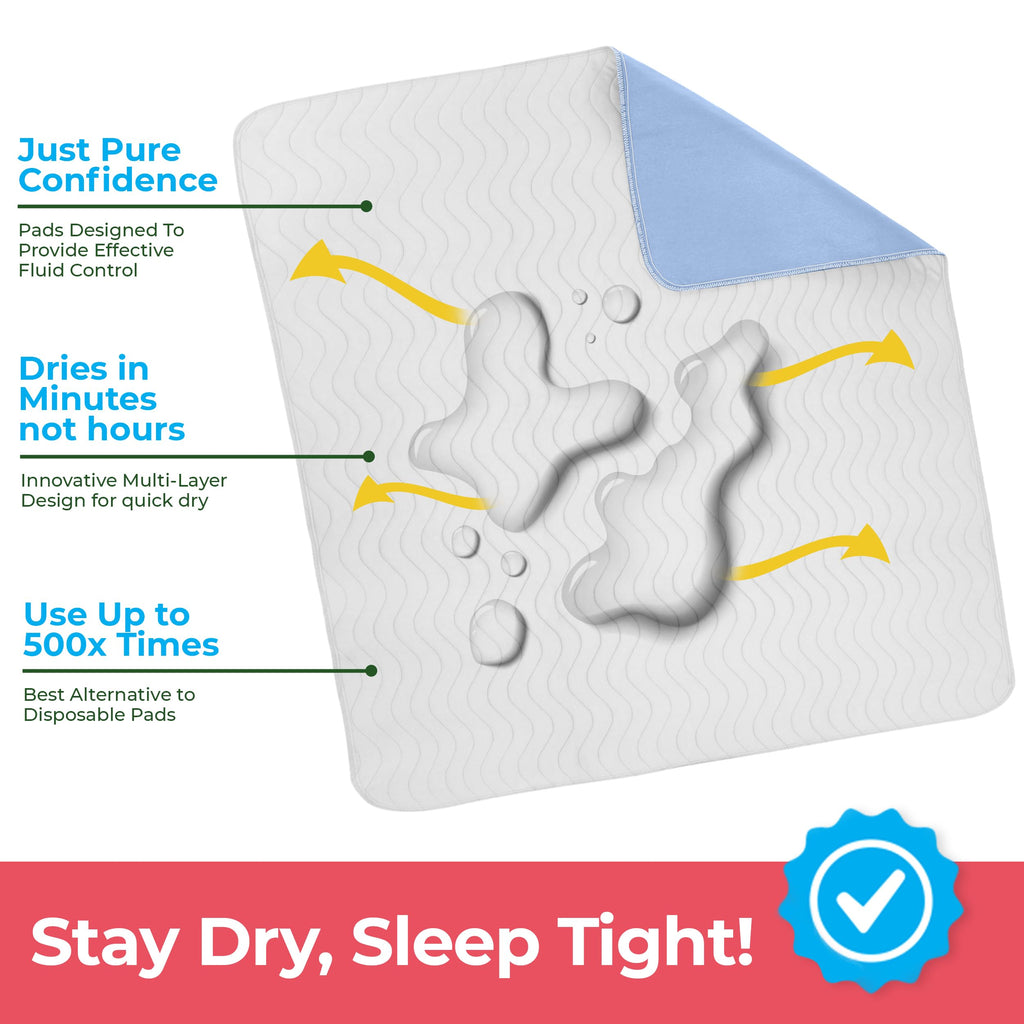 Utopia Bedding Waterproof Incontinence Bed Pads 34 x 36 Inches (Pack of 4, White/Blue), Washable and Reusable Underpads for Adults, Elderly and Pets, Absorbent Protective Pads