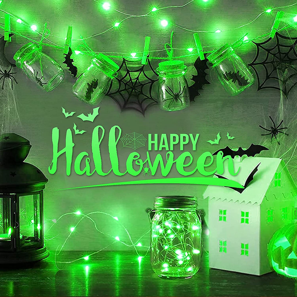 JMEXSUSS 2 Pack Green Fairy Lights Battery Operated, Total 200 LED 66ft Halloween String Lights with Remote, 8 Modes Green Christmas Lights for Bedroom St Patricks Day Halloween Decorations
