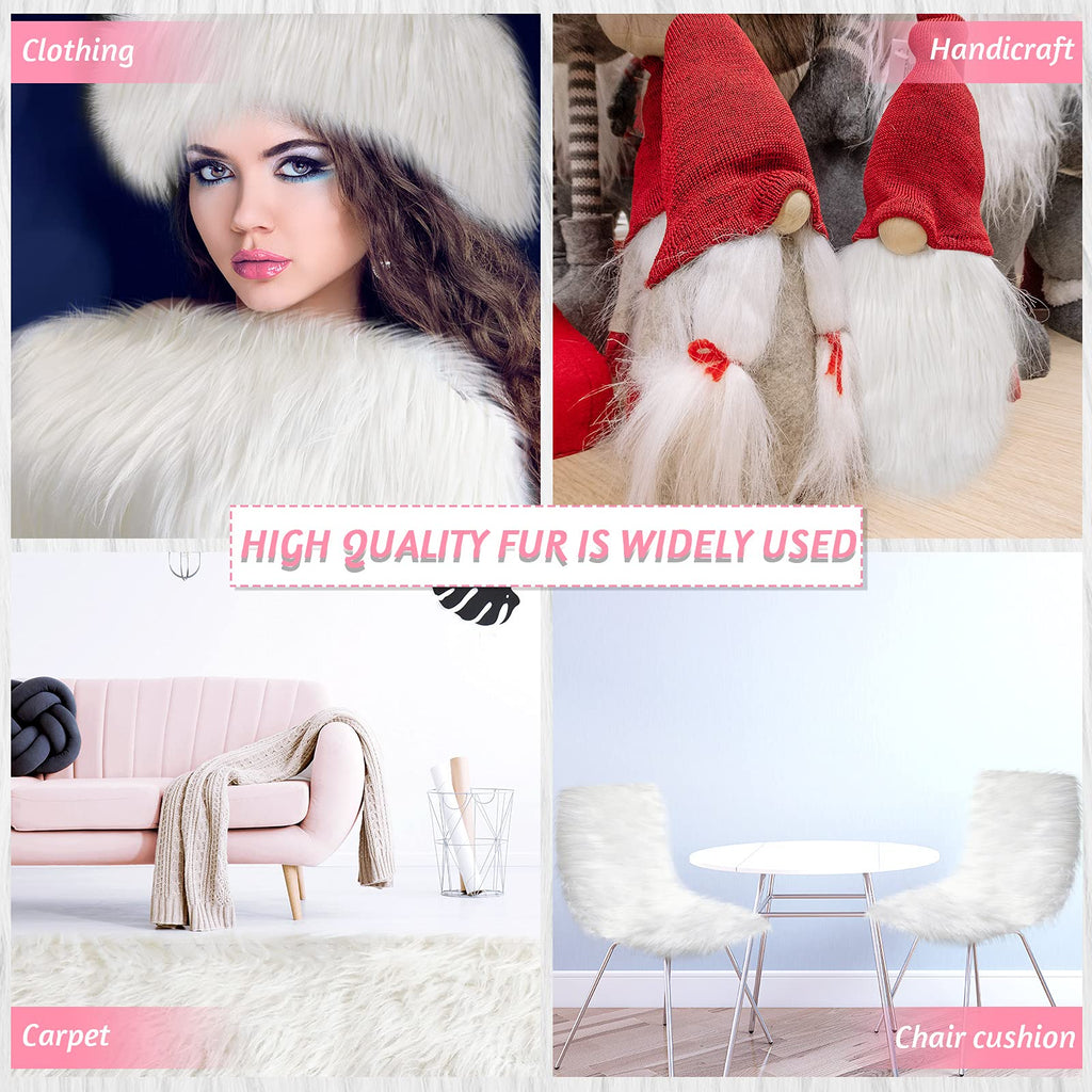 Faux Fur Fabric Christmas Fluffy Fuzzy Craft Shaggy Synthetic Plush Patch Sewing Fur Cuts for DIY Halloween Winter Costume Gnome Beard Miniature Dolls Costume Rugs Mats (White,60 x 18 Inch)