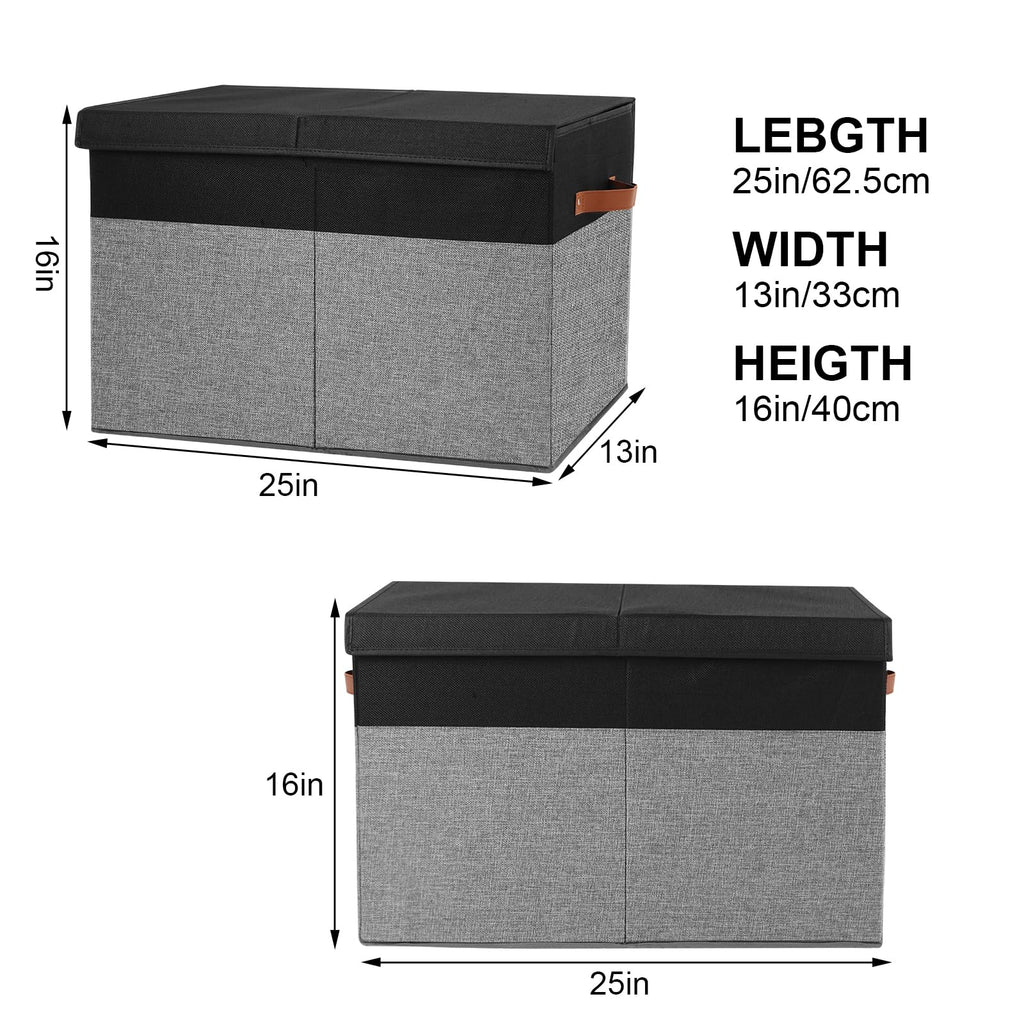 Gowee Large Toy Storage Box with Lid, Sturdy Toys Storage Chest Bin Organizer Basket with Dividers for Kids, Boys, Girls, Nursery, Closet, Bedroom, Playroom 25"x13" x16" (Black and Grey)