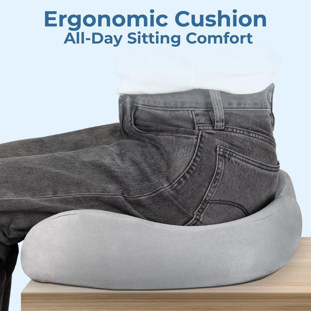 5 STARS UNITED Seat Cushion for Tailbone Pain Relief – Large Memory Foam Lifting Pillow for Coccyx, Hip, Sciatica & Post-Surgery Recovery – Wheelchair, Car, Desk, Gaming & Office Chairs, Light Gray