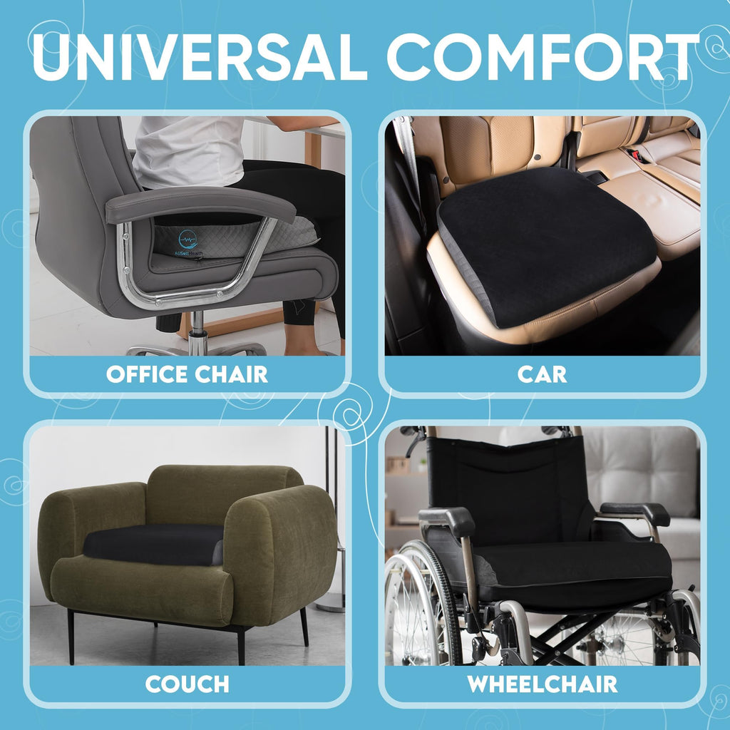 Extra Large Seat Cushion - Memory Foam for Office Chair, Wheelchair Cushions, Floor Pillow | Cushion Back Pain Coccyx Pain Relief | Plush Velvet Cover with Carry Handle - 19” X 17” X 3”
