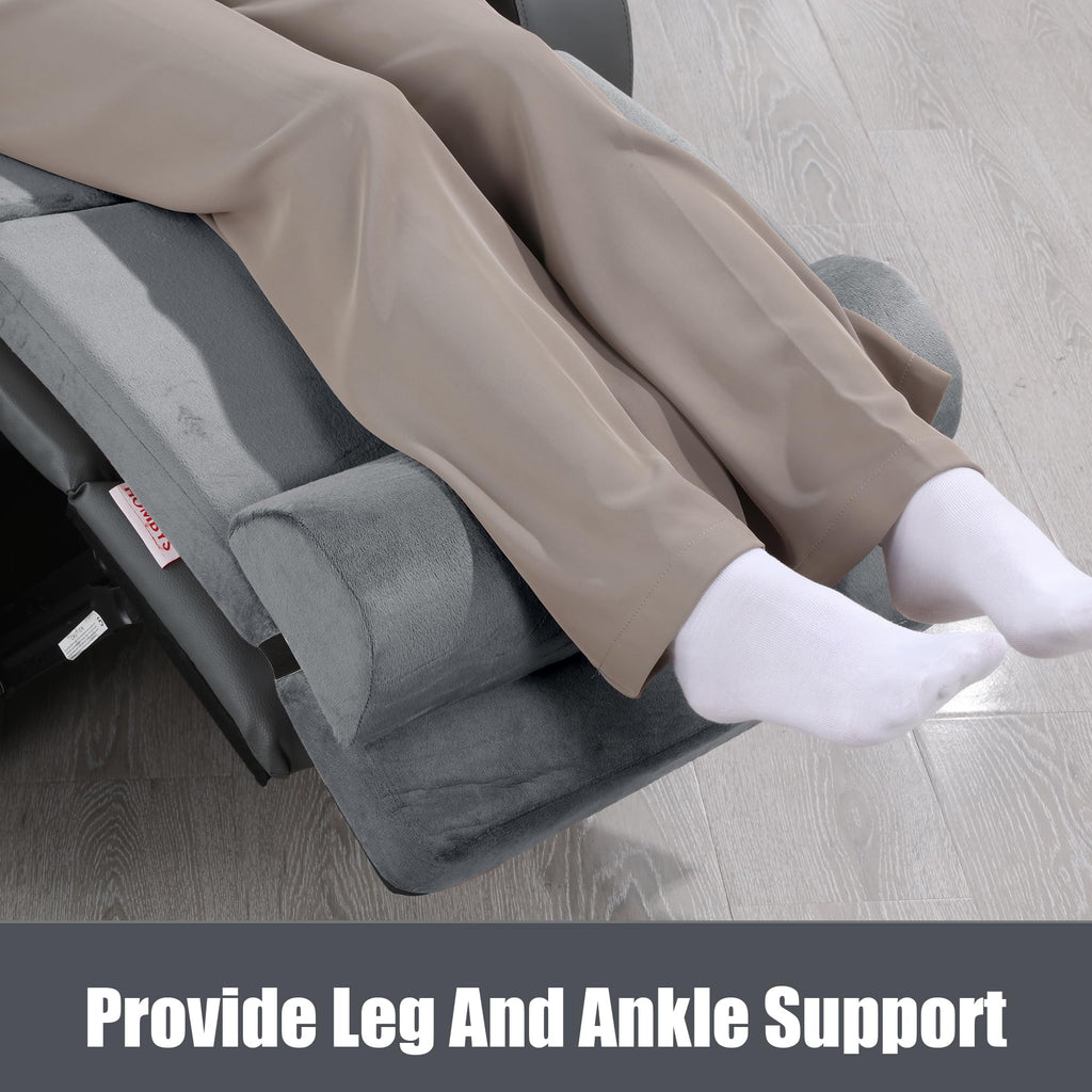 HOMBYS 5-in-1 Recliner Seat Cushion for Elderly+Lumbar Support Pillow + Leg Pad, with Adjustable Half Moon Neck Pillow & Footrest, High Density Foam Filling with Velvet Fabric, Thick & Non-Slip, Grey