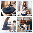 CushZone Donut Pillow Seat Cushion - Memory Foam Cooling Gel Lifting Cushion for Office & Home Chair, Car Seat, Wheelchair, Hemorrhoids Pillow, Sciatica & Tailbone Pain Relief Chair Cushion, Blue