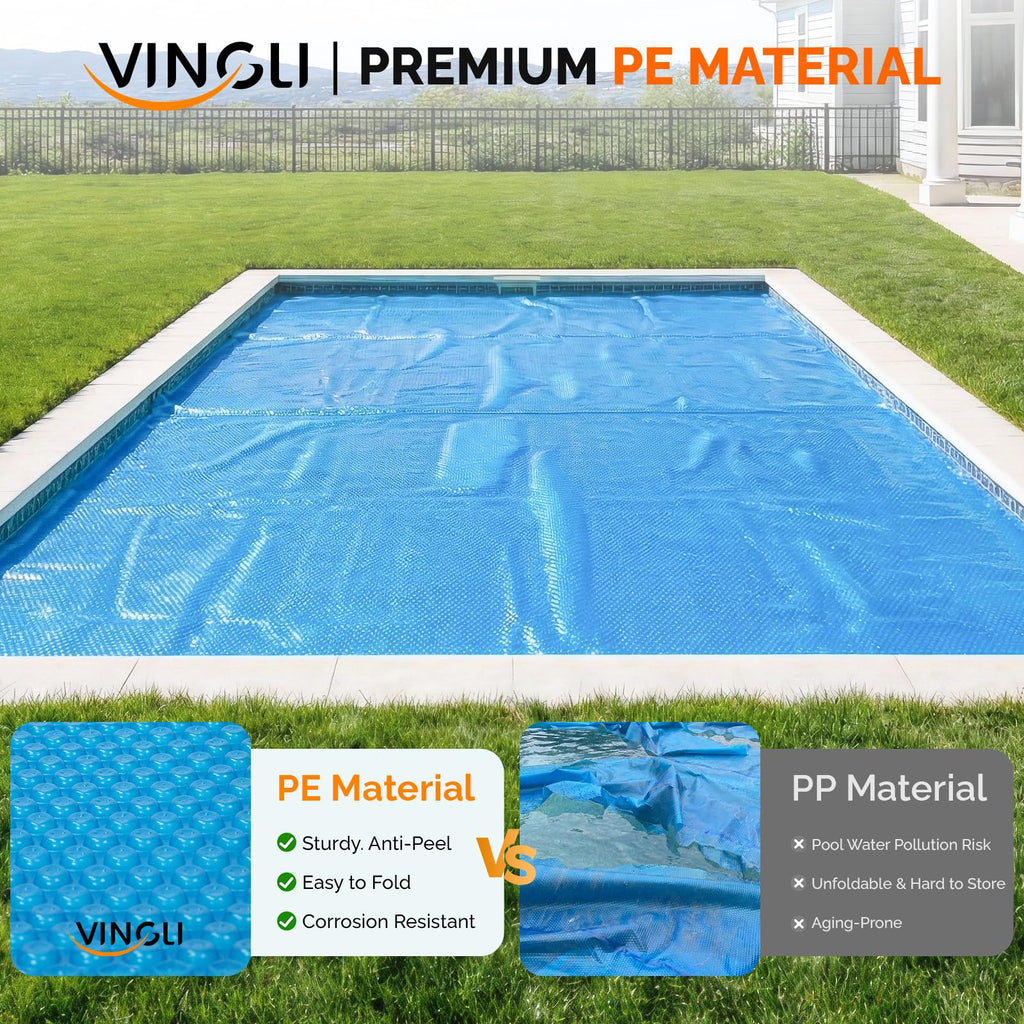 VINGLI 12Mil Solar Pool Cover, Rectangle Solar Blanket-Heavy Duty Solar Pool Cover for Above Ground Pool-Pool Solar Cover for Inground Pool (Blue, 12'x24' Rectangular)