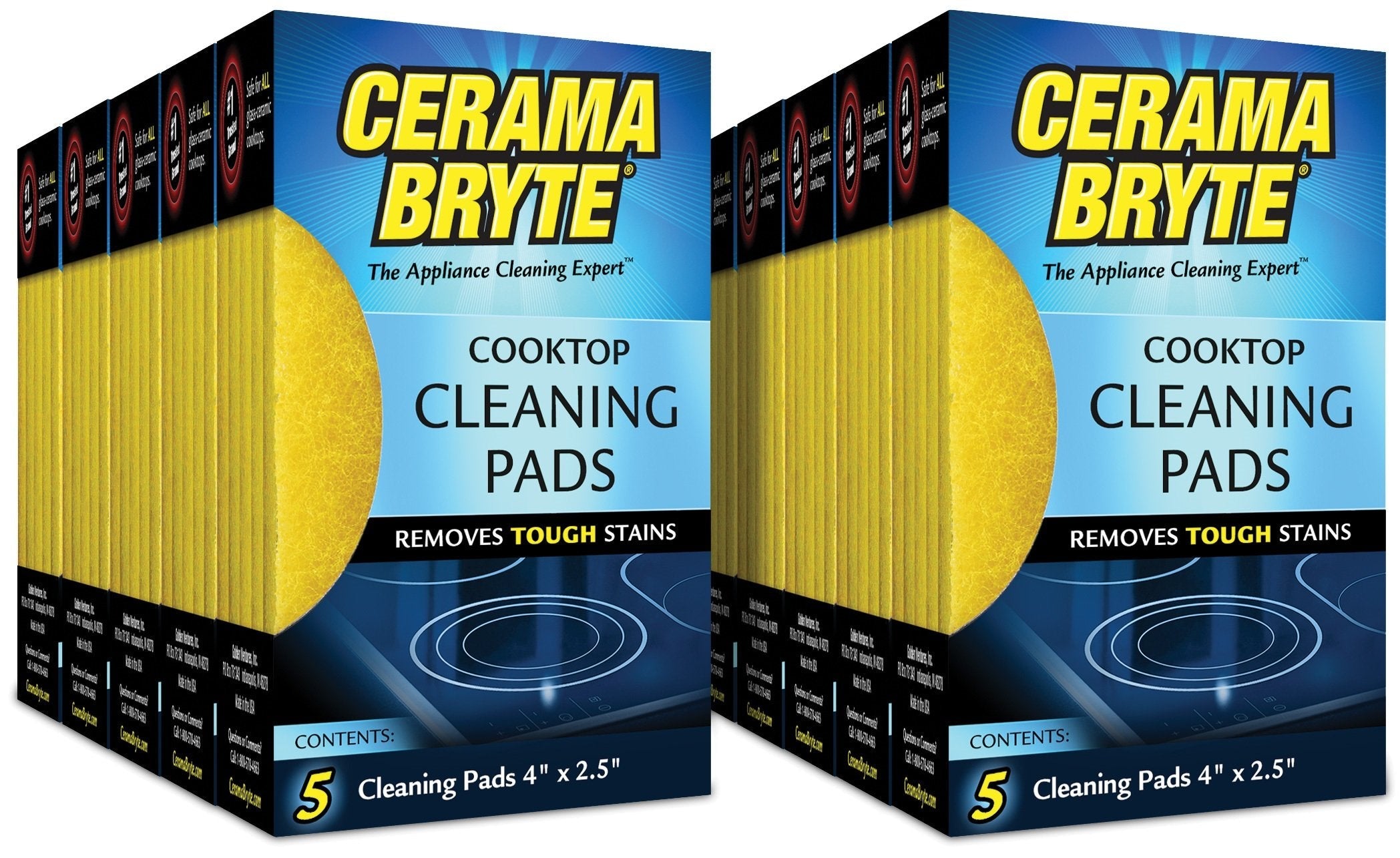 Cerama Bryte 10 x 5 Pack Cleaning Pads Cooktop and Stove Top Cleaner for Glass - Ceramic Surfaces, 50 Count