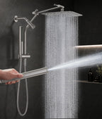 Veken All Metal 10" Brushed Nickel Shower Head with Handheld, Luxurious Square Double Rain Shower Heads with Power-wash Hand Held, Dual High Pressure Detachable Rainfall Showerhead,Bathroom Upgrade