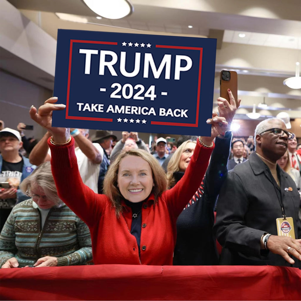 Trump 2024 Yard Sign - Double Sided Trump Yard Signs with Metal H Stakes - 17" x 12" Take America Back Blue and Red Trump Signs for Yard, Waterproof Trump Sign Banner Merchandise 2024