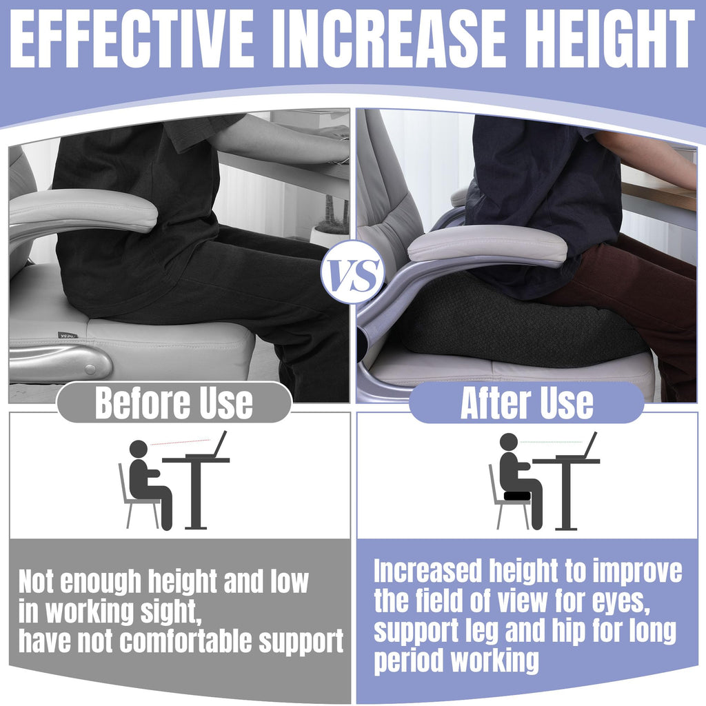 HOMBYS Extra Thick Chair Cushions for Office,5 in Breathable Adult Booster Seat for Car,Car Seat Cushion to Raise Seat Height,Shredded Memory Foam Desk Chair Cushion for Long Sitting,Black