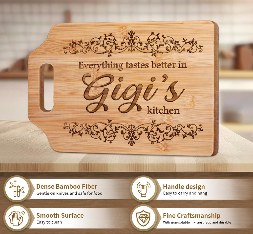 AceThrills Gigi Gifts for Grandma - Engraved Bamboo Cutting Board 12.3"L × 8.7“W × 0.4"Th - Gifts for Gigi Christmas, Birthday Gift for Gigi from Grandkids Granddaughter Grandson